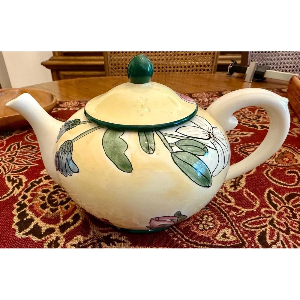 Hand-Painted Floral Ceramic Teapot | Yellow Botanical Garden Party Teaware